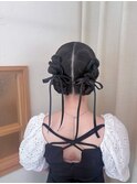 ツインアレンジ リボンヘア タイトヘア ミディアムヘアセット