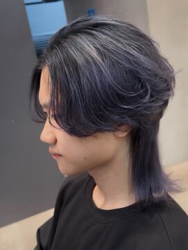メンズサロン ガウディ 三宮店(men's salon Gaudi) メンズロングウルフ×ブリーチハイトーンカラー×ダークグレー