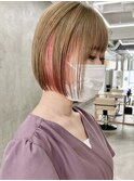 ハイトーンインナーカラーピンクベージュフェイスフレーミング