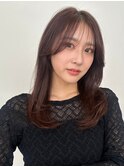 顔周りレイヤーカットくびれヘアミルクティーベージュカラー
