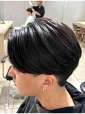 センターパートニュアンスパーマツーブロックメンズ縮毛矯正