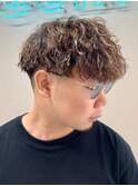 ダークアッシュニュアンスパーマ韓国マッシュベリーショート