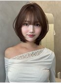 韓国ヘアボブレイヤーカット前髪あり暗髪ブラウンカラー髪質改善