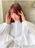 暖色　レッドカラー　赤髪　ピンク　ピンクカラー　ミディアム