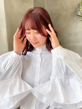 テトヘアー(teto hair) 暖色　レッドカラー　赤髪　ピンク　ピンクカラー　ミディアム