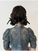 フレンチガーリーツインお団子ヘアアレンジ