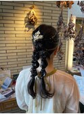 大人気20代30代◎結婚式成人式卒業式ツイン編みおろしポニー