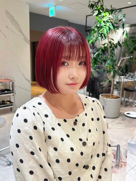 ウノプリール 西梅田ハービスプラザ店(uno pulir) 【JUNYA HANDA】顎ラインボブ×チェリーピンク