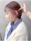 イヤリングカラー春カラーピンクラベンダーベージュ小顔ヘアボブ