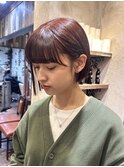 ボブ×ブリーチ無しチェリーレッド