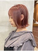 ブリーチピンクベージュボブレイヤーミディアムカットグレージュ