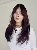 レイヤーカット姫カットレイヤー暖色ワインレッド