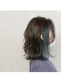 #アッシュブラウン×インナーブルーボブ
