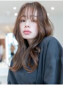 大人かわいい前髪セシルカットココアブラウンフリンジウェーブ