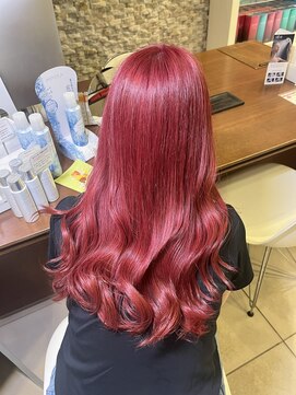 アチーブ ヘア デザイン(achieve hair design) レッドカラーハイトーンカラーゆるふわなみなみウェーブロング