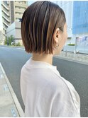 ミニボブグラデーションハイライト白髪ぼかしブリーチベージュ