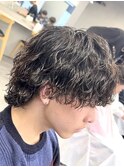 渋谷メンズミディアムパーママッシュウルフカットシャドウパーマ