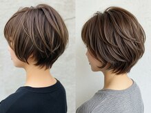 【白髪ぼかしx大人上品ショート,ボブスタイル】