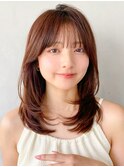 #小顔くびれヘアアプリコットオレンジハイライトカラー