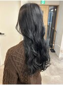 ブリーチなしダークカラーブルージュ＊ゆる巻きロング寒色カラー