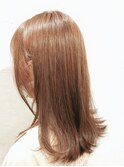 イメチェンデザインカラ―オレンジベージュストレート外ハネ