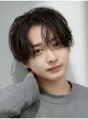 ワックスなしツーブロックメンズセンターパートニュアンスパーマ