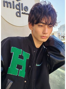 グロウミドル(GROW middle) ラフな黒髪マッシュのニュアンスウェーブ　野村恵子