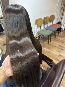 オルクドゥ(Orque deux) 酸性縮毛矯正似合わせカットロングレイヤー艶髪アッシュブラウン