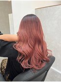 バレイヤージュ　オレンジレッド　ブリーチ