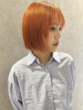 コト 福井大和田店(coto) 福井　大和田　ハイトーンボブ　オレンジカラー　切りっぱなし