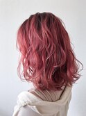 チェリーピンク オレンジピンク シャドールーツ レイヤーボブ