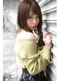 ★くびレイヤーエモージュ斜めバング グレージュカラー