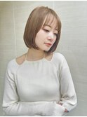 小顔ボブベージュ髪質改善ストレートデザインカラー