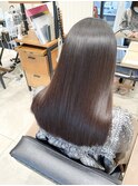 黒髪/グレーベージュ/レイヤーロング/酸性ストレート/髪質改善