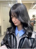 12963暗髪ストレートインナー韓国ネイビーブルーブルーカラー
