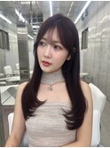 透明感カラーくびれヘアレイヤーカット前髪顔周りカット韓国ヘア