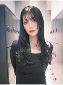 前髪カットロング韓国ヘア顔周りレイヤー_F20713