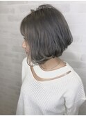 グレーアッシュ_無造作丸みショートボブディ