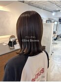 【ブリーチなし】ぱつっとボブ×オリーブブラウン