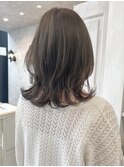 福山市美容室Caary夏先取り透明感カラーグレージュセミロング