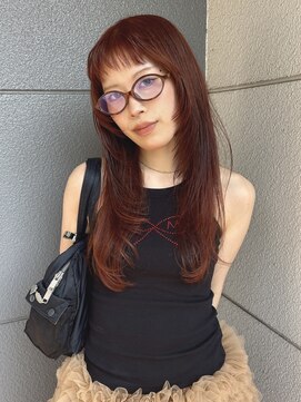 ヘアーアイストゥーレ(HAIR ICI TRE) ブリーチなしオレンジ暖色カラー顔まわりレイヤー