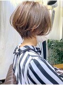 クールショート/ショートパーマ/ボブルフ/ピンクベージュ/柴