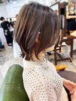 【添田】ハイライト×秋色深みカーキなくびれボブ　ウルフ