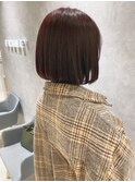 ピンクブラウンで艶々まるっとボブ
