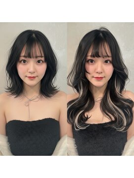 リクシー 天神大名(RIXXY) 黒髪ミディアムロング ホワイトハイライト