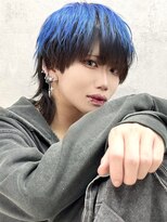 Voyage Nike 池袋【ケアブリーチ/ダブルカラー/インナーカラー/髪質改善】&nbsp;マッシュウルフ/アンブレラカラー/原色ブルー/メンズウルフ