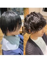 ネイビー(NAVY)&nbsp;メンズマッシュウルフ×スパイラルパーマ