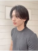 メンズカットウルフセンターパートフェザーパーマオイルスタイル