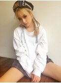 model hanako 編み込みアレンジ ベレー帽