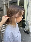 ホワイトベージュイヤリングカラーハイトーンボブ韓国